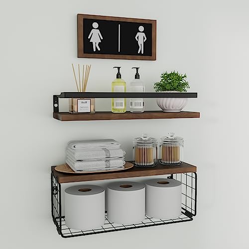 zirongger Floating Shelves Bathroom,Farmhouse Shelves for Wall Decor Sign with Over Toilet with Paper Storage Basket, Rustic Wood Storage Shelves with Guardrail-Rustic Brown zirongger Floating Shelves Bathroom,Farmhouse Shelves for Wall Decor Sign with Over Toilet with Paper Storage Basket, Rustic Wood Storage Shelves with Guardrail-Rustic Brown