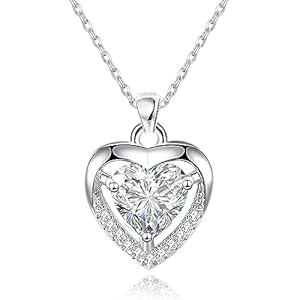 EXGOX Silver Heart Necklace, 925 Sterling Silver Chain with Crystal Heart for Women – Adjustable, Perfect for Birthday Gifts