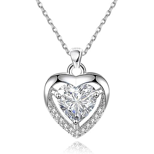EXGOX Silber Kette Dame Silber Herz Halsketten 925 Sterling Silber Kristall Herz Anhänger Halskette Liebe Einstellbare Silber Halskette Frauen Geburtstag Weihnachten