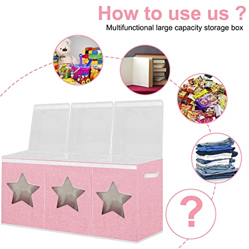 Xmasorme Extra Large Toy Box For Girls, Toy Chest Box Organizer Bins With Star Transparent Windows, Sturdy Handles And Mesh Bag, Foldable Large Size Storage Box For Nursery, Playroom, Bedroom #TOP4