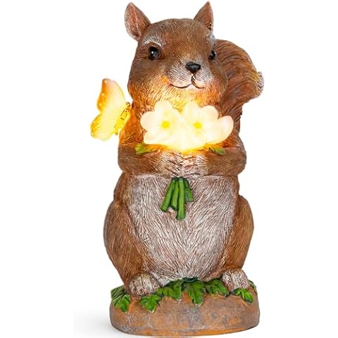 VP Home Charming Squirrel Solar Powered LED Outdoor Decor Garden Light Porcelain Squirrel Figurine Light Up Squirrel Gifts Garden Figurines Outdoor Solar Lawn Ornaments Squirrel Statue Cover