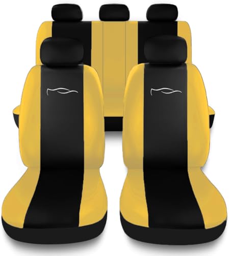 Susy Shop Juego de fundas universales para asientos de coche, con respaldo trasero con 2 cremalleras, fundas para Airbag compatibles (negro/amarillo)