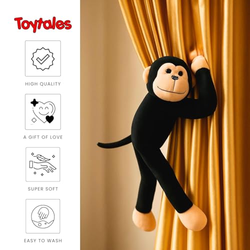 Image of TOYTALES Namaste Hanging Monkey Toy | Cute Stuffed Animal Soft Toy for Kids | Small Huggable Plush for Girls & Boys | Ideal Gift for Babies and Home Decor | (45CM, Black)