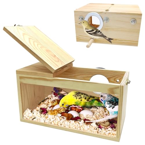 Image of PINVNBY Large Natural Wood Parakeet Nesting Box Budgie Breeding Box Acrylic Bird Nest for Cage Transparent Panoramic for Birds, Parrots, Cockatiels, Lovebirds, Canaries (S: 7.87 x 4.72 x 4.72 inch)