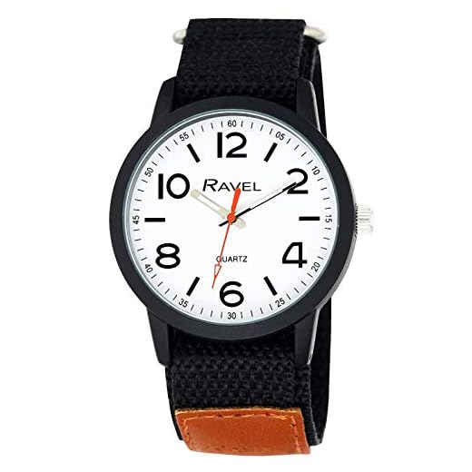Ravel - Montre Business Moderne pour Homme avec Bracelet à Fermeture Facile - Cadran Noir/Blanc/Bracelet Noir avec Languette Beige