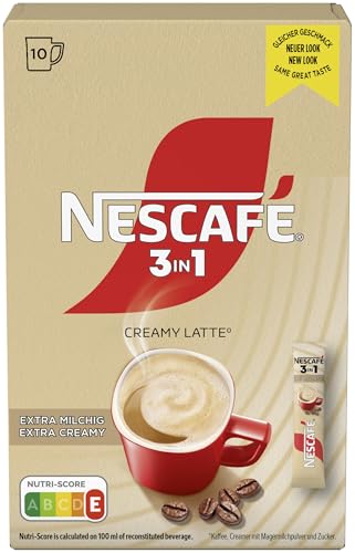 NESCAFÉ 3-in-1 CREAMY LATTE Getränkepulver-Sticks, löslicher Bohnenkaffee mit Creamer mit Magermilchpulver & Zucker, Instant-Kaffee aus erlesenen Kaffeebohnen, koffeinhaltig, 1er Pack