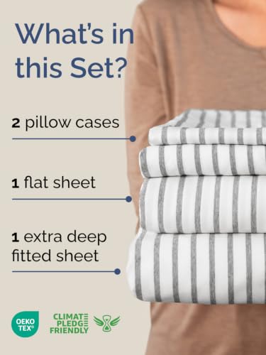 Image of Extra Deep Pocket King Size Sheet Set - Breathable & Cooling - Grey Stripes