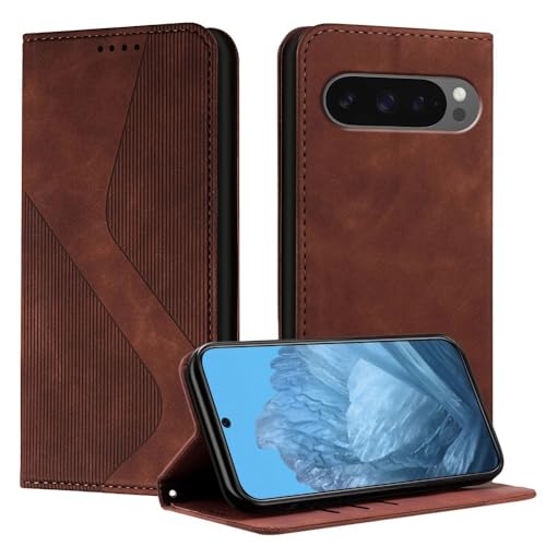Étui en cuir Pixel 10 Pro XL 5G marron à rabat magnétique haut de gamme