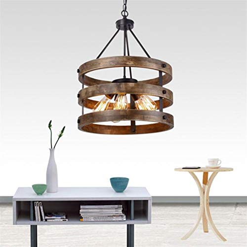 Lustre E27 en bois et fer forgé pour îlot de cuisine style loft
