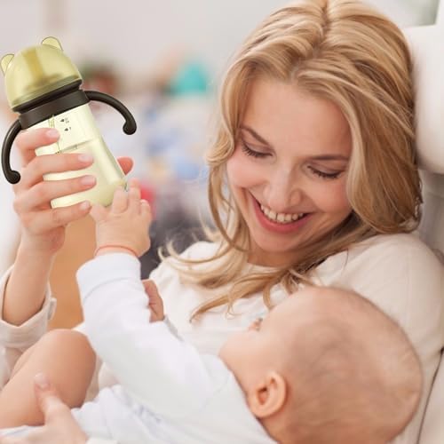 Pipetli Damlatmaz Bardaklar | Geniş Boyunlu Kulplu Bebek Eğitim Fincan | Boyun Geçişli Damlatmaz Biberon Silikon Saplı - Sızdırmaz Süt Biberonları, 3 Ay ve Üzeri Bebekler İçin Antikolik Biberonlar - Görsel 2