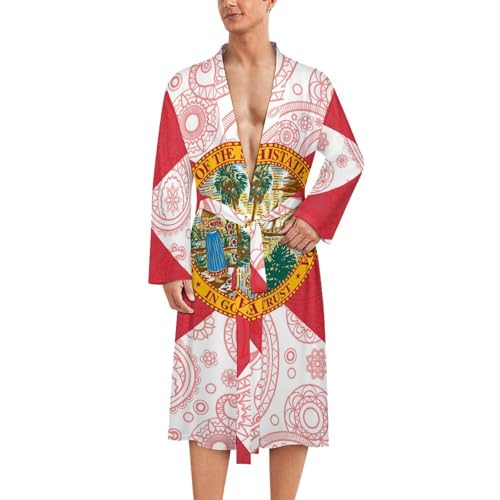 Florida State Flag Paisley Pattern Funny Men's Robe Soft Lightweight Bathrobe Long-sleeve Spa Robes