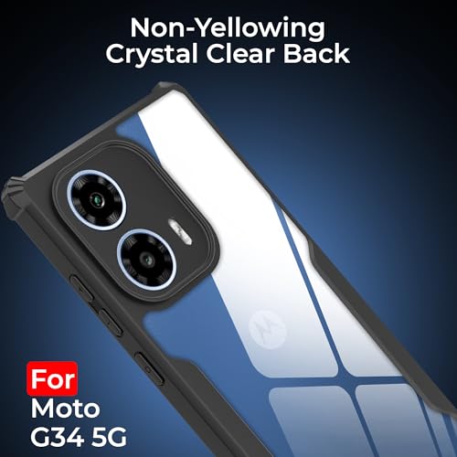 Image of A rtistque Clear Hard Transparent Acrylic Armor Anti-Drop Shockproof TPU Edge Back Cover Case for Motorola G34 - Black