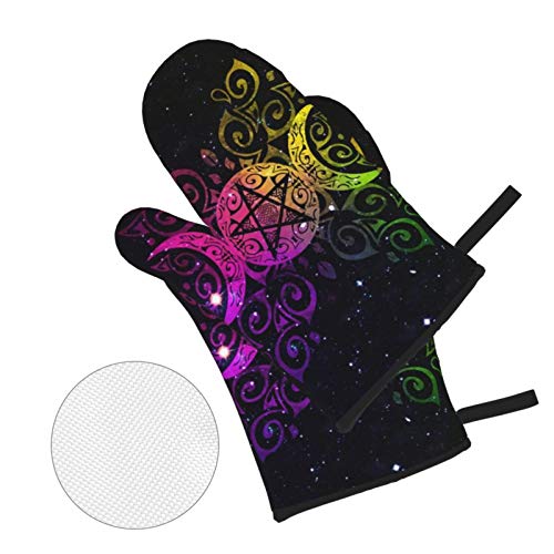 Rainbow Triple Moon Oven Mitts And Pot Holders Set Heat Resistant Oven Gloves Flexible For Kitchen Cooking Baking Grilling Microwave #TOP2