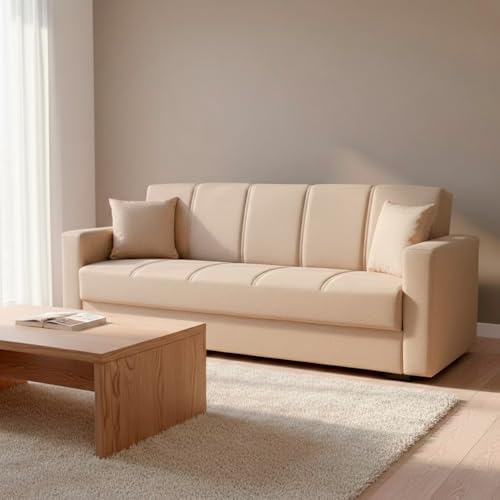 Arreditaly Divano 2 Posti Con Contenitore Moderno Salvaspazio Con Meccanismo Click-Clack E Imbottitura A Molle Design Moderno Ideale Per Soggiorno Salotto Ufficio Cameretta 152.5 X 80 X 87 Cm Beige - 9