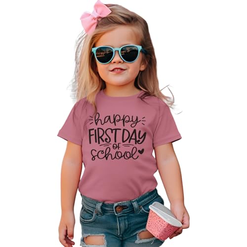 Image of GLIGLITTR Girls Happy First Day of School Shirt Kids Boys Kindergarten 1st 2nd 3rd Grade T-Shirt Back to School Outfit Tops