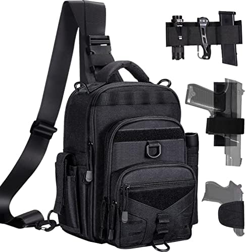 COOGEO Tactical Sling Bag Military Tactical Backpack with Cloth Pocket Compact Chest Pack Shoulder Bags Concealed Carry for Range, Hunting, Hiking, Outdoor Sports