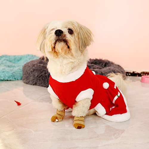 Roupas para cães de estimação gola de pele de Natal manga curta vestido de uma peça traje outono inv