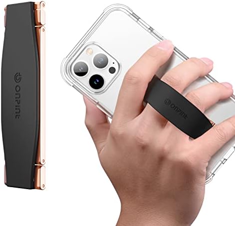 Onpint Phone Grip Finger Strap Holder 4 inches, 2-in-1 Cell Phone Slim Finger Loop Holder Kickstand Compatible with iPhone Samsung and Most Smartphones - Black