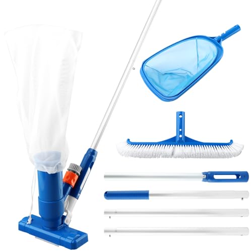YBENWL Pool Skimmer Net, Pool Net Pool with Brush Swimming Pool Cleaning Kit, Pool Vacuum Cleaner Bottom Brush Mesh Leaf Bag Semi-deep Skimmer Net & Adjustable 47-61 inch Pole Pool Accessories