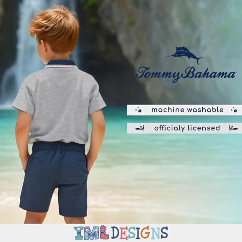 Image of Tommy Bahama Boys Short Sleeve Classic Polo Shirt & Elastic Waist Shorts Set, Casual 2-Piece Back to School Outfit for Kids