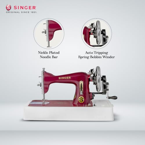 Image of SINGER Solo Red Straight Stitch Hand Sewing Machine with Free Body Cover | 850 SPM | Heavy-Duty Cast Iron Body | Ideal for Home Use & Thick Fabrics | Built-in Thread Cutter | 2 Years Warranty