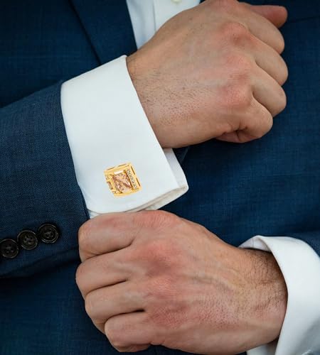 Mancuernillas cuadradas clásicas con cristal dorado 14K miniatura 2