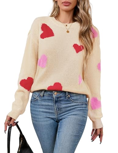 Image of Libsorge Womens Valentine Heart Sweater 2026 Valentines Day Trendy Cute Oversized Long Sleeve Pullover Sweaters