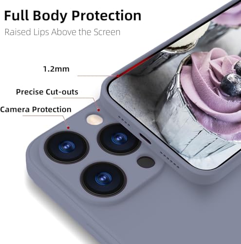 Image of DIZORO Compatible for iPhone 15 PRO Camera Protection Case 6.1, Slim Liquid Silicone 3 Layers Full Covered Soft Gel Rubber Phone Case Protective Cover 6.1 Inch - Lavender Grey.
