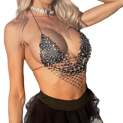 Blusa sin mangas con diamantes de imitación chaleco elegante de cuello alto para mujer