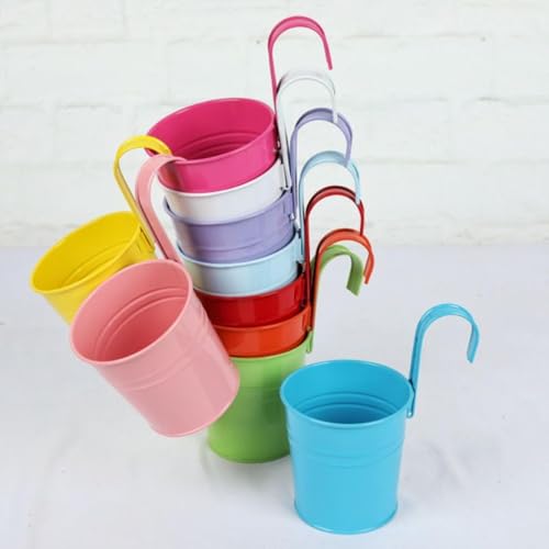 Macetero para balcón colgante en set de 10 cubos de metal resistentes para exterior 8