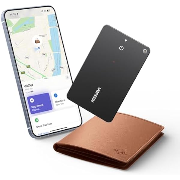 UGREEN FineTrack Slim kompatybilny z Apple Find My (tylko iOS), lokalizator Bluetooth, wodoodporny IP68, ładowalny lokalizator portfela, karta śledząca SmartTag do portfela, paszportów, bagażu