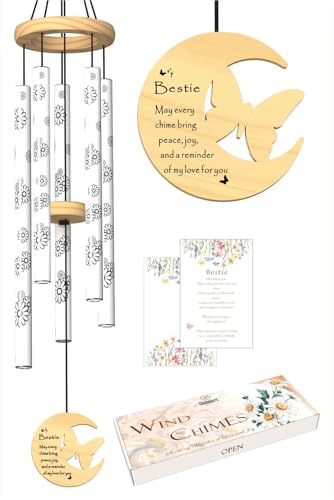 Gabzart Bestie Gifts for Women, Best Friend Birthday Gifts, 32" Butterfly Daisy Modern Wind Chimes, Unique Friendship Gift for Birthday, Bestie Gift Ideas for Bestfriend BFF (for Bestie)