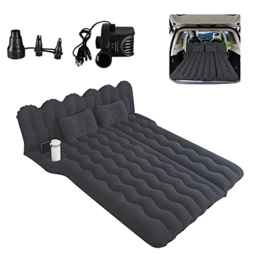 Canodoky SUV Air Mattress, Inflatable Car Mattress Bottle and Phone Holder Thickened Flocking & PVC Surface Car Bed with Electric Air Pump Travel Mattress for Car Camping Road Trip (Black)