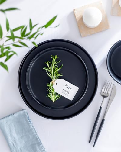 32 Piece Black Dinnerware Set for 8 | Matte Black Plates and Bowls Sets, Modern Stoneware Black Dishes Set | Scratch Resistant, Dishwasher & Microwave Safe | Matte Black Finish Ultra-Chic & Modern