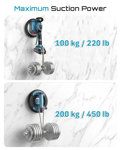 Image of Tile Vibration Tool with 8 inch Suction Cup Kit for Laying and Lifting Tile | 145mm Tile Vibrator, 10 Speeds, 18000 r /min, 2 x 2000mAh Batteries, 220 /450 lb Suction, For 6-48 in Floor and Wall Tiles
