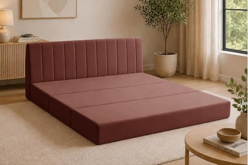 Image of Modern Velvet 3-Seater Sofa Cum Bed, Convertible Sleeper Couch Sofa for Living Room, Bedroom & Office - Brown Color