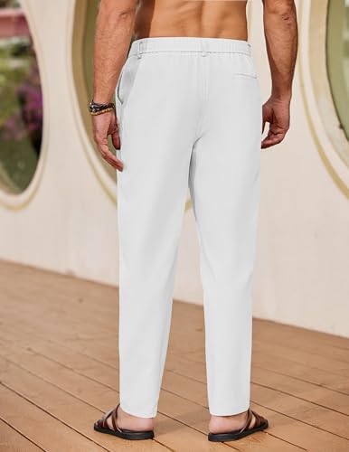 COOFANDY COOFANDY Herren Hose Lang Leichte Sommerhose Leinenhose Freizeithose Strandhose Einfarbig Herrenhosen mit Taschen Elastischer Bund Weiß XL - Zusatzansicht 4 | Hosen