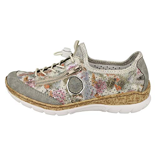 Image of Rieker N42V1 Nikita Women's Sneakers - Lightweight Walking Slip-On Sneakers with Floral Design, Elastic Bungee Lacing & Cushioned Durable Sole for Comfort