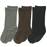 Babysoy Baby Girls Boys Knee High Organic Cotton Uniform Socks with Grip- Set of 3 (US, Age, 12 Months, 24 Months, Boy)