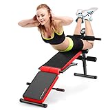 GOPLUS Sit Up Bank, Klappbarer Bauchtrainer, 6-Fach verstellbare Trainingsbank, Gepolstert, mit 130 kg Belastbar, für Bauchmuskeltraining & Ganzkörpertraining für Zuhause & Fitness-Studio (Rot)