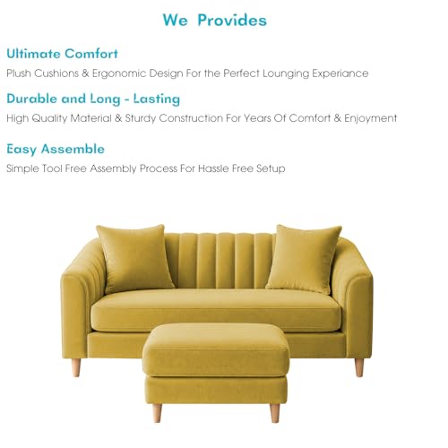 Image of Doraldo 2 Seater Sofa Set with Ottoman for Living Room (Yellow) Premium Fabric Sofa