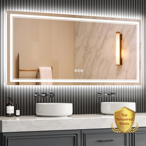 SOGOLINE 60x36 Inch Lighted Bathroom Mirror, Anti-Fog, Dimmable, 3 Colors Front...