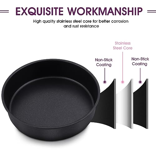 HaWare 8-Inch Round Cake Tins Set of 3, Non-Stick Stainless Steel Baking Pans for Birthday and Wedding Cakes - Healthy, Non-Toxic & Rust Resistant - Image 3