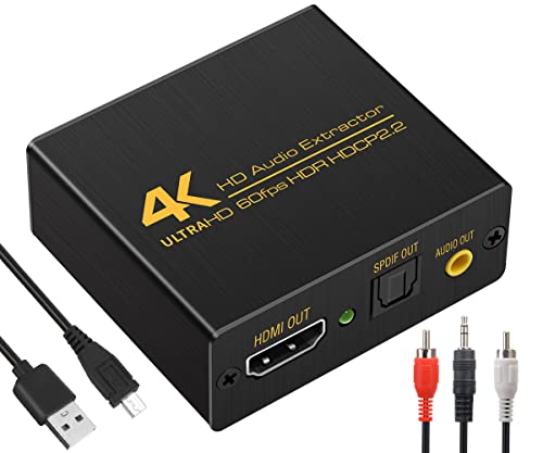 Yukidoke HDMI Audio Extractor 4K HDMI Audio Splitter Sound Converter Digital Toslink/SPDIF + Analog Optical 3.5mm Aux Stereo Lossless Sound On Soundbar Speaker for PS4 Xbox Blue-Ray DVD Player