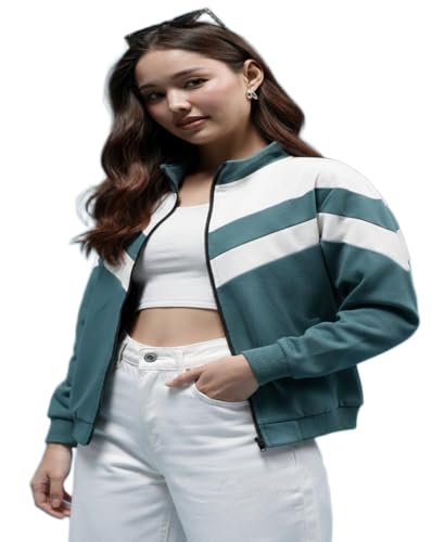 MAYKR Ladies Plus Size Track Jacket | Stylish Teal & White Zip