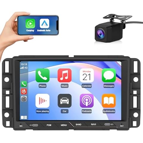 Car Stereo for Chevy Silverado GMC Sierra Yukon 2007-2013 Head Unit Radio CarPlay Android Auto with GPS Navigation Bluetooth Backup Camera Cover