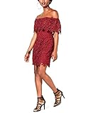 guess kleid blumenprint Back zipper closure Guess Damen OFF SHOULDER ENNA LACE DRESS Kleid, Petite Syrah, Small