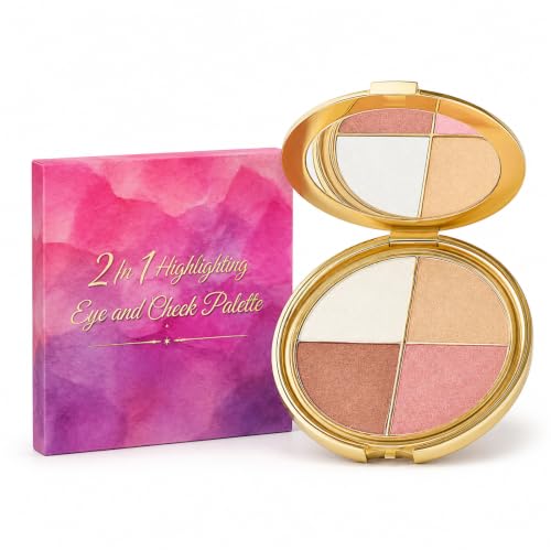 Image of Blush Palette, 4-Shade Highlighting Eye & Cheek Make-up Palette - Shimmer Eyeshadow Powder for Eyes, Cheeks & Brow Bone, Gold Compact with Mirror for Day-to-Evening Looks, 8.5g