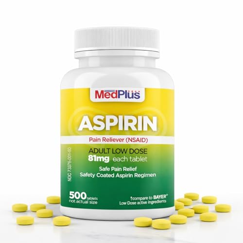 MedPlus Low Dose Aspirin 81 mg - 500 Tablets | Enteric Coated | Pain Reliever for Minor Aches and Pains, Fever Reducer - Made in USA