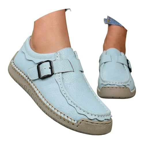 Zapatos planos tipo mocasines retro para mujer con correa de hebilla ajustable 4